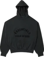 a Fear of God Essentials Hoodie Black with black text