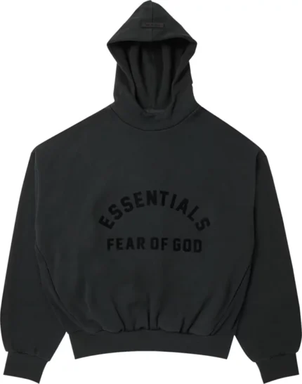 a Fear of God Essentials Hoodie Black with black text